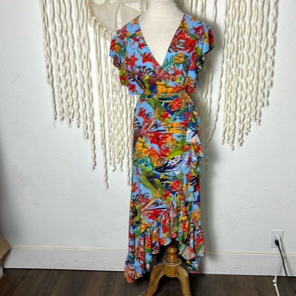 ELf Australia Bright Floral Wrap Maxi Dress size M/L - Picture 2 of 8